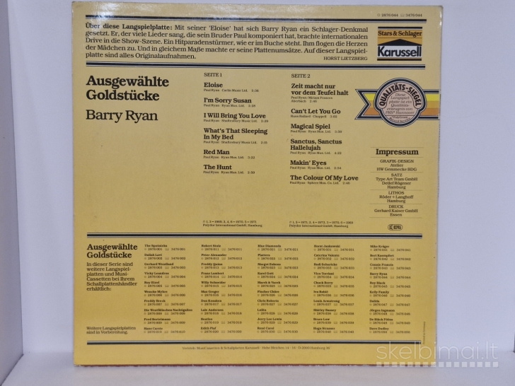 LP plokštelė Barry Ryan ‎– Ausgewählte Goldstücke