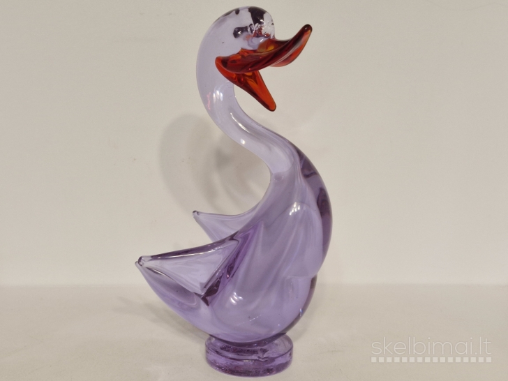 Violetinė stiklinė gulbės/anties figūra, Murano stiliaus, 20,5cm.