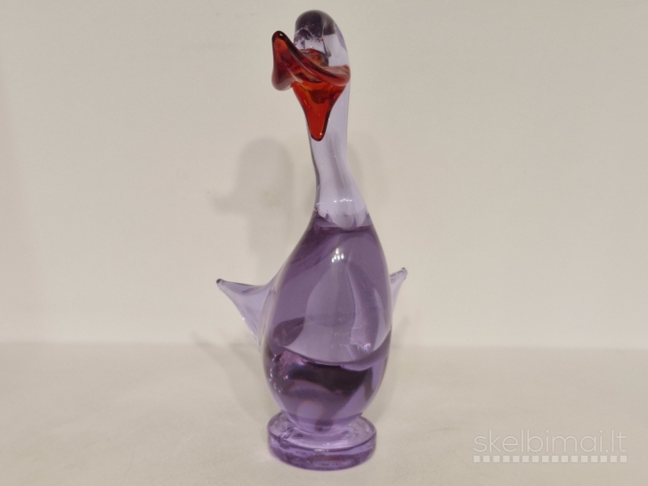 Violetinė stiklinė gulbės/anties figūra, Murano stiliaus, 20,5cm.