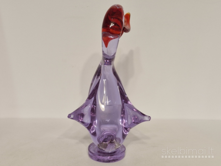 Violetinė stiklinė gulbės/anties figūra, Murano stiliaus, 20,5cm.