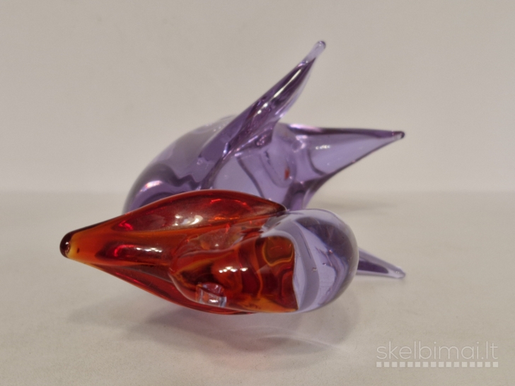 Violetinė stiklinė gulbės/anties figūra, Murano stiliaus, 20,5cm.
