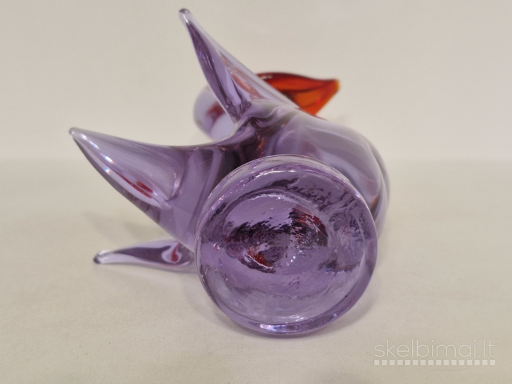 Violetinė stiklinė gulbės/anties figūra, Murano stiliaus, 20,5cm.