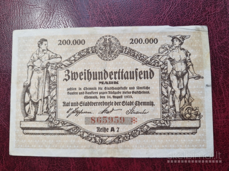 200,000 Mark 1923.08.24 Chemnitz Notgeld Vokietija