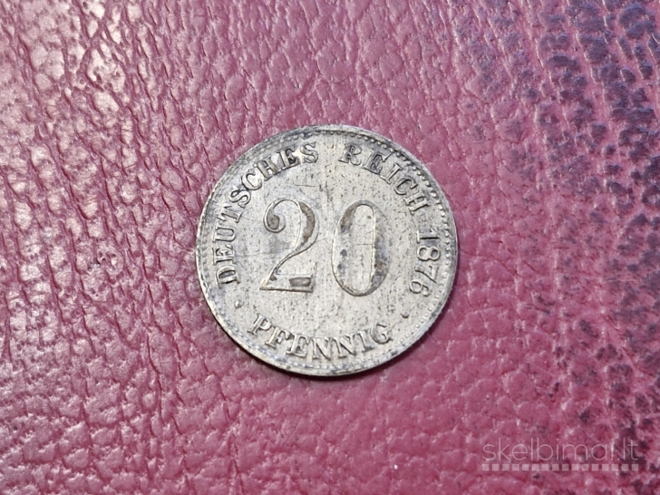 Vokietija 20 pfenigų, 1876C KM# 5 AG 0.900