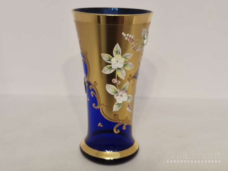 Bohemijos mėlyno stiklo vaza "Veritable Boheme" ~ 14cm.