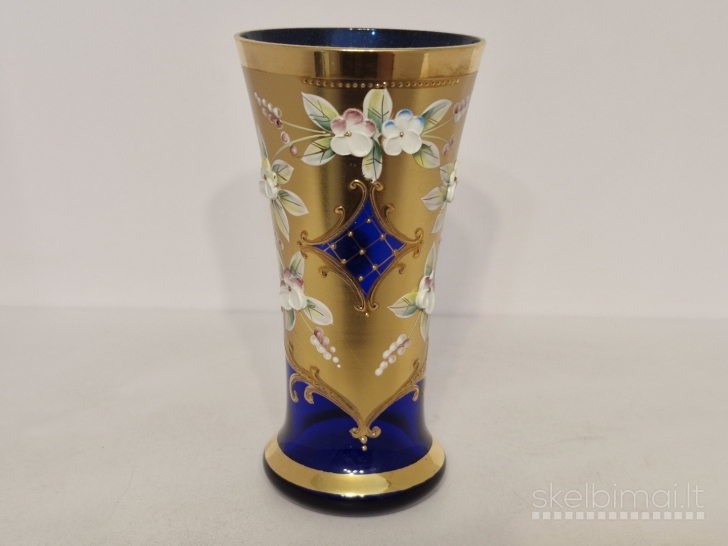Bohemijos mėlyno stiklo vaza "Veritable Boheme" ~ 14cm.