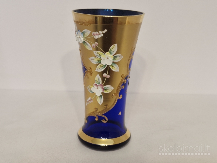 Bohemijos mėlyno stiklo vaza "Veritable Boheme" ~ 14cm.