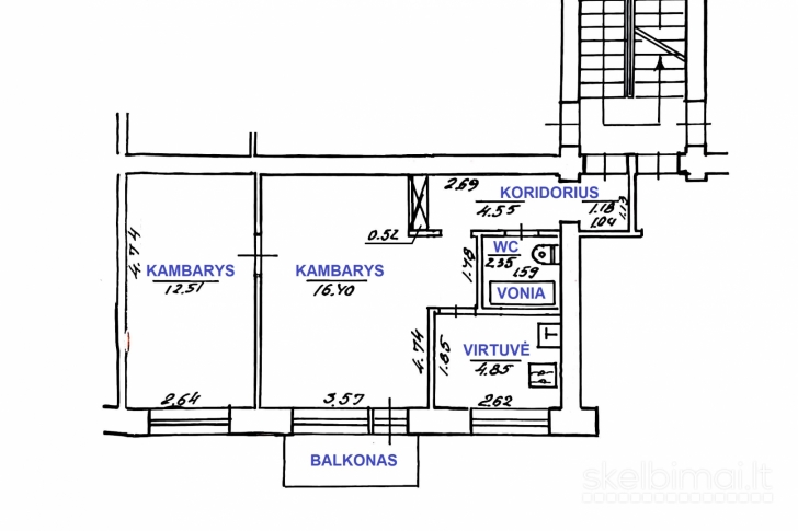 2 k. butas renovuotame name miesto centre