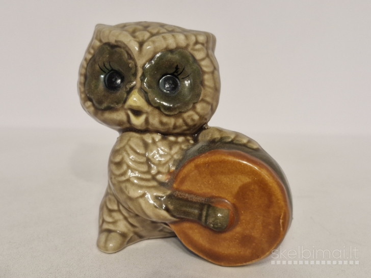 Keraminė pelėdos figūrelė su būgnu ~ 8cm. 