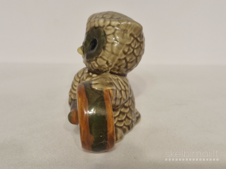 Keraminė pelėdos figūrelė su būgnu ~ 8cm. 