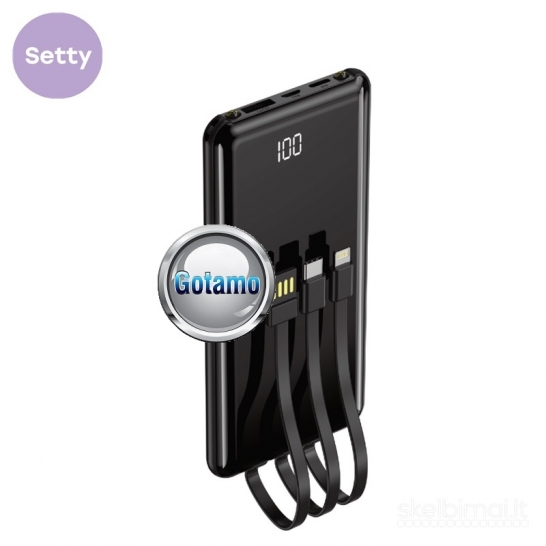 584 10000mAh Setty išorinė baterija (Power Bank) su Type-C, Lightning laidais