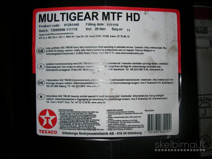  Mechaninės transmisijos alyva Multigear MTF HD SAE 75W-80