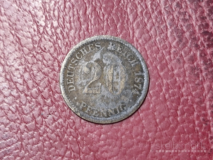Vokietija 20 pfenigų, 1874D KM# 5 AG 0.900