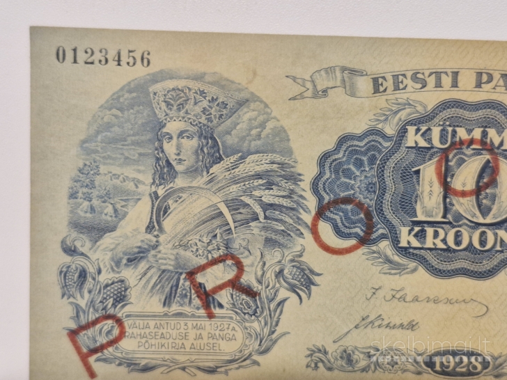 10 Krooni 1928 Estija PROOV specimen pavyzdys
