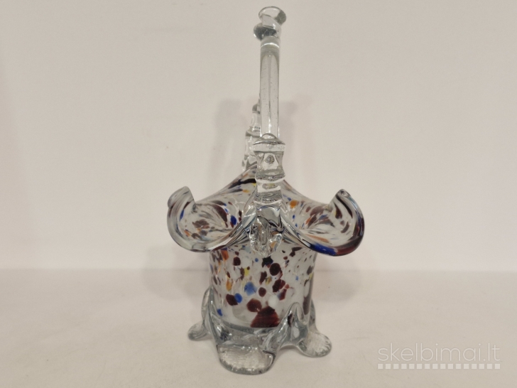 Rankų darbo Murano stiliaus stiklo krepšelis, apie 20cm.