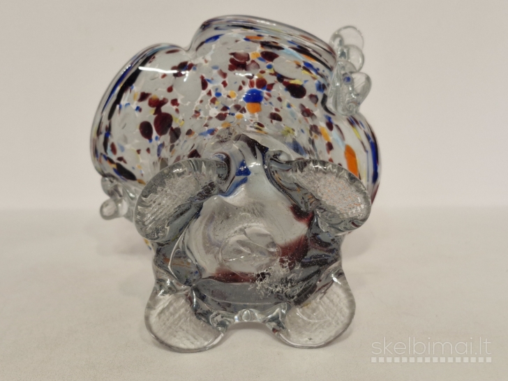 Rankų darbo Murano stiliaus stiklo krepšelis, apie 20cm.