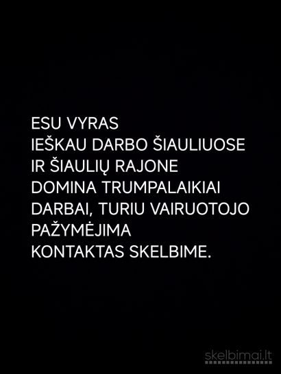 29M VYRAS IEŠKO DARBO