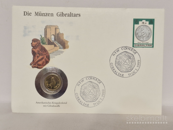 Gibraltaras 5 pensai, 1990AA KM# 22.2 Numizm. voke