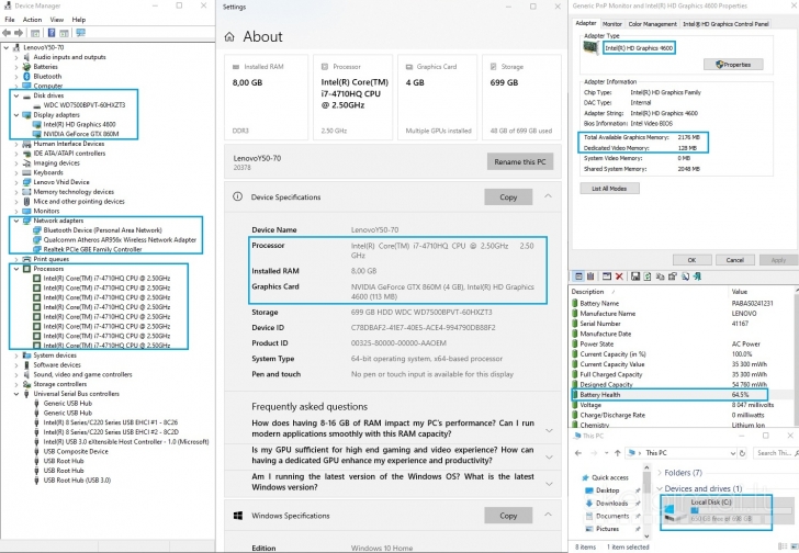Lenovo Y50-70 / i7 4710hq / 8gb / Gtx 860m 4gb / 750GB HDD