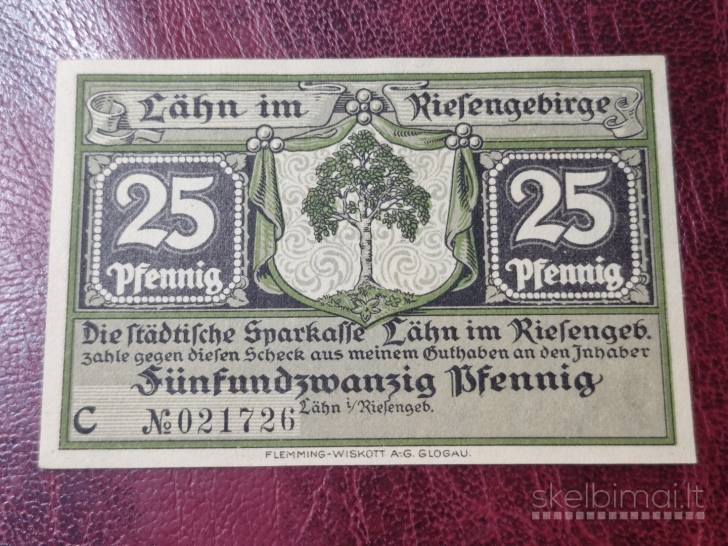 25 Pfennig 1922 Lähn Notgeld Vokietija