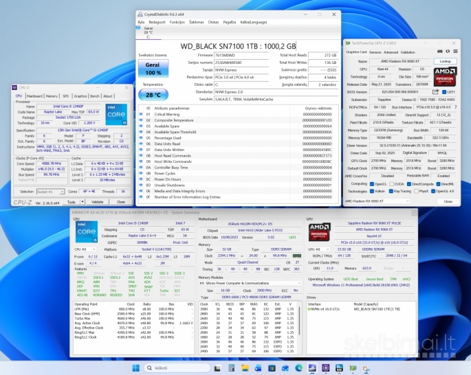 Kompiuteris Intel i5-13400f, 16gb/9060xt, 32gb/ddr5, 1tb/SSD, Win11Pro