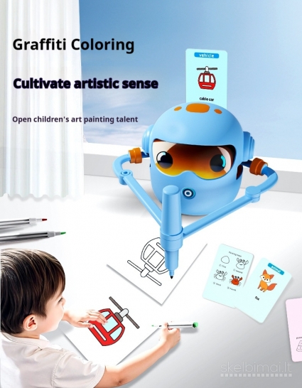 Naujas Mokomasis Piešimo robotas su muzika ir kortelėmis 