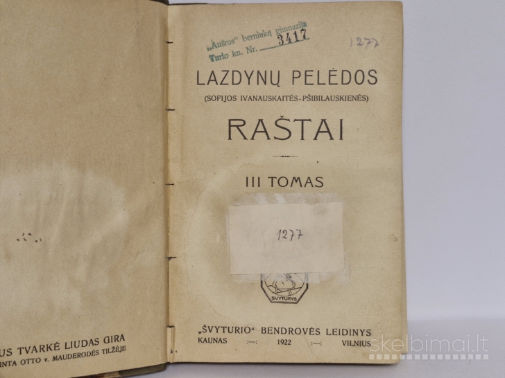 Knyga Lazdynų pelėdos raštai III tomas 1922
