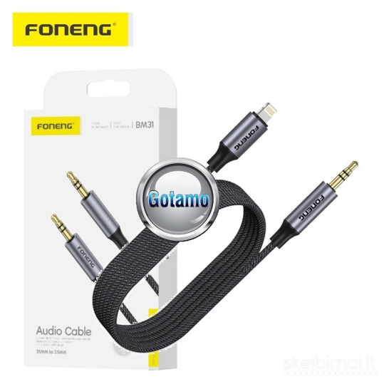618 Apple Lightning į AUX 3.5mm laidas 1 metras Foneng WWW.GOTAMO.LT