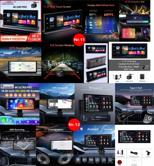 NAUJI ANDROID AUTO/CARPLAY AUTOMOBILIO EKRANAI SU 4K REGISTRATORIUMI WI-FI, GPS