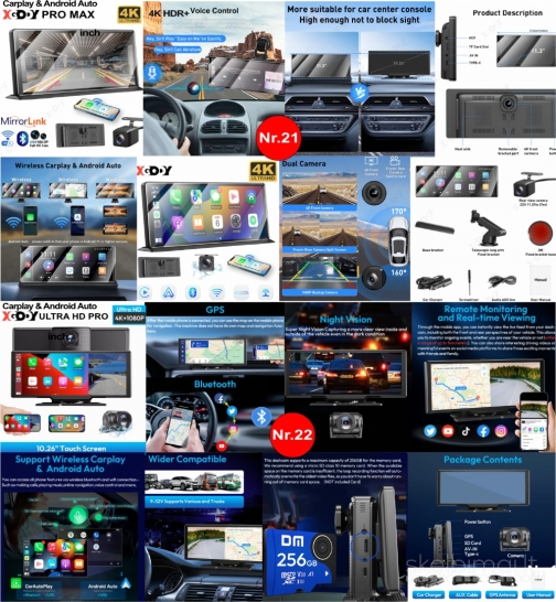 NAUJI ANDROID AUTO/CARPLAY AUTOMOBILIO EKRANAI SU 4K REGISTRATORIUMI WI-FI, GPS
