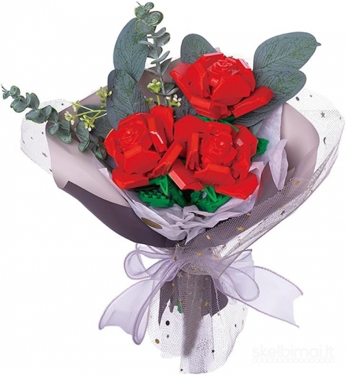 Naujos Gėlių puokštės iš Lego tipo kaladėlių su papuošimais