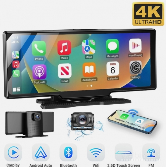 NAUJI ANDROID AUTO/CARPLAY AUTOMOBILIO EKRANAI SU 4K REGISTRATORIUMI, WI-FI, GPS