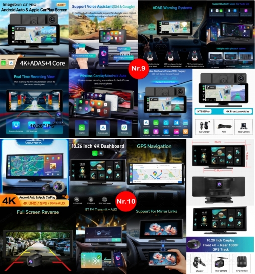 NAUJI ANDROID AUTO/CARPLAY AUTOMOBILIO EKRANAI SU 4K REGISTRATORIUMI, WI-FI, GPS