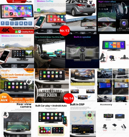 NAUJI ANDROID AUTO/CARPLAY AUTOMOBILIO EKRANAI SU 4K REGISTRATORIUMI, WI-FI, GPS