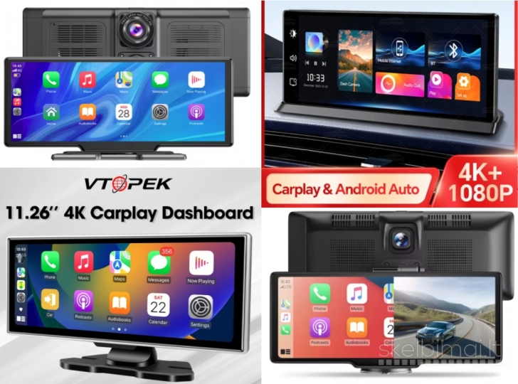 ANDROID AUTO-CARPLAY AUTOMOBILIO JUTIKLINIAI EKRANAI SU 4K KAMEROS, WI-FI, GPS