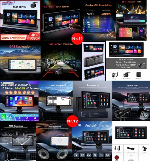 NAUJI ANDROID AUTO/CARPLAY AUTOMOBILIO EKRANAI SU 4K REGISTRATORIUMI WI-FI, GPS