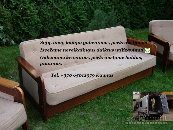 Sofų, lovų gabenimas, perkraustymas +370 65012579