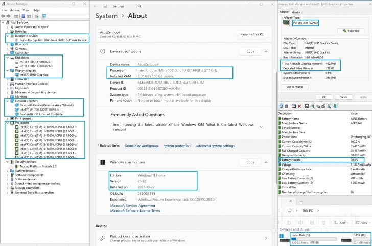 Asus Zenbook Ux433fac / i5 10210u / 8gb / 512gb+32GB