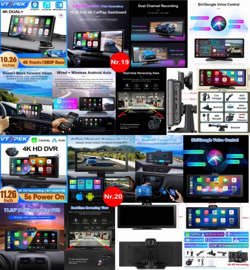 NAUJI ANDROID AUTO / CARPLAY EKRANAI SU 4K REGISTRATORIUMI IR GPS