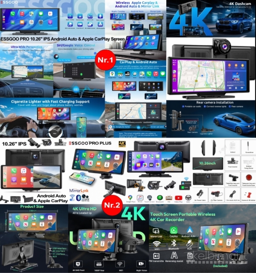 NAUJI JUTIKLINIAI AUTOMOBILIO EKRANAI SU ANDROID AUTO/CARPLAY, WI-FI, GPS