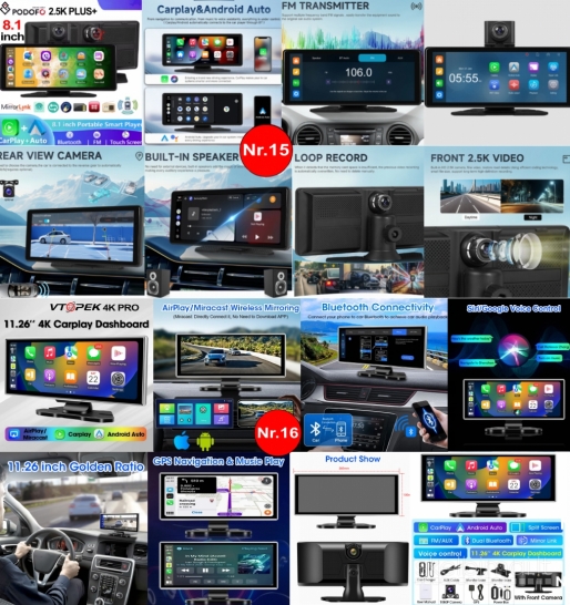 ANDROID AUTO-CARPLAY AUTOMOBILIO JUTIKLINIAI EKRANAI SU 4K KAMEROS, WI-FI, GPS