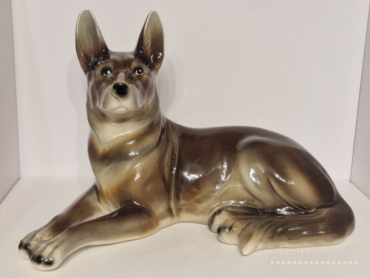 Vintažinė žymėta šuns figūra (vokiečių aviganis), 1950-1960m., 34cm.