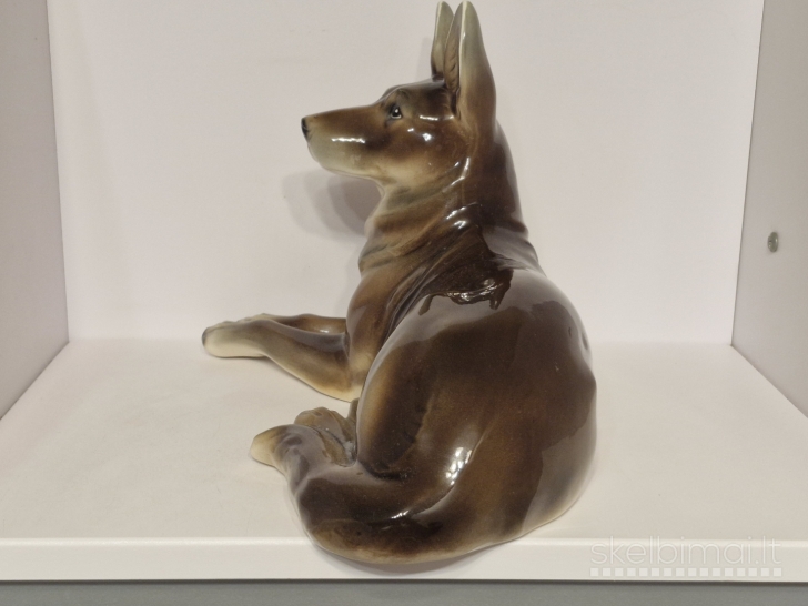 Vintažinė žymėta šuns figūra (vokiečių aviganis), 1950-1960m., 34cm.