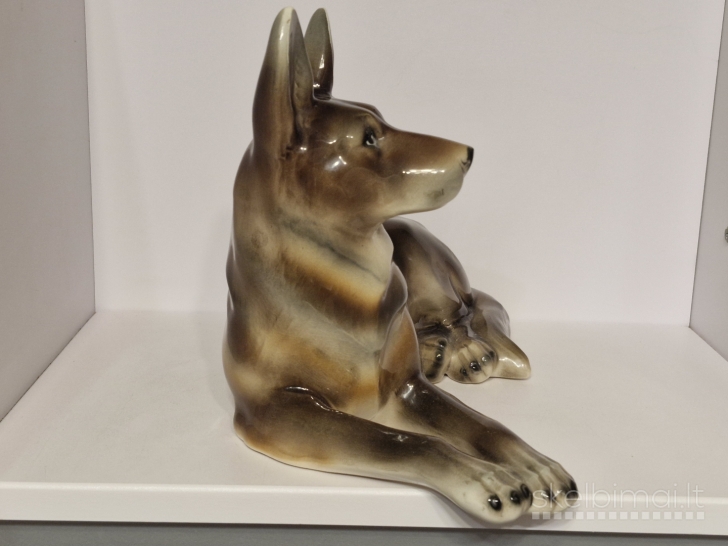 Vintažinė žymėta šuns figūra (vokiečių aviganis), 1950-1960m., 34cm.