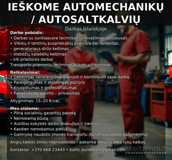 Ieskome Automechaniku/ autosaltkalviu darbas ISLANDIJOJE