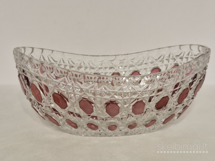 Stiklinis dekoratyvinis dubuo su rausvais intarpais ~ 20cm.