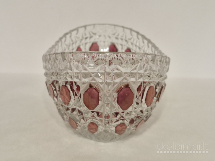 Stiklinis dekoratyvinis dubuo su rausvais intarpais ~ 20cm.