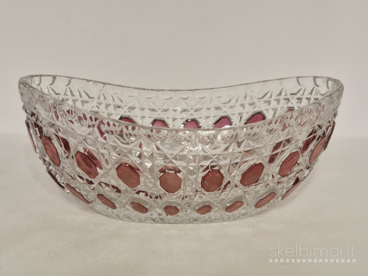 Stiklinis dekoratyvinis dubuo su rausvais intarpais ~ 20cm.