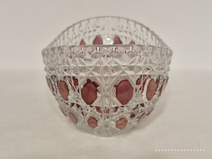 Stiklinis dekoratyvinis dubuo su rausvais intarpais ~ 20cm.