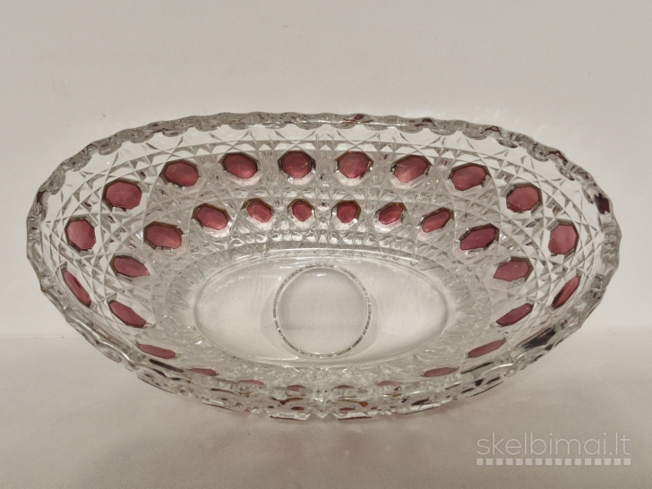 Stiklinis dekoratyvinis dubuo su rausvais intarpais ~ 20cm.